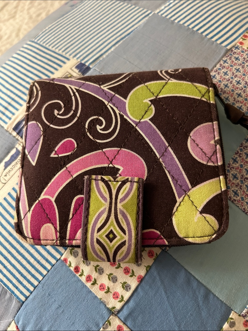 Vera Bradley bifold wallet with ID window, zipper coin purse, money envelope and